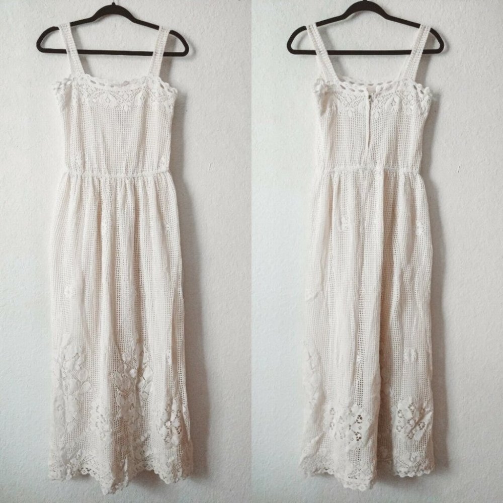Vintage Coco of California Ivory Cottagecore Lace Maxi Sleeveless Sun Dress Sz 4